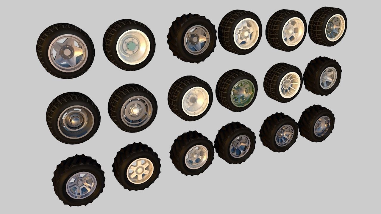 Pack of 100 unique rims tires for cars Low-poly 3D model_8