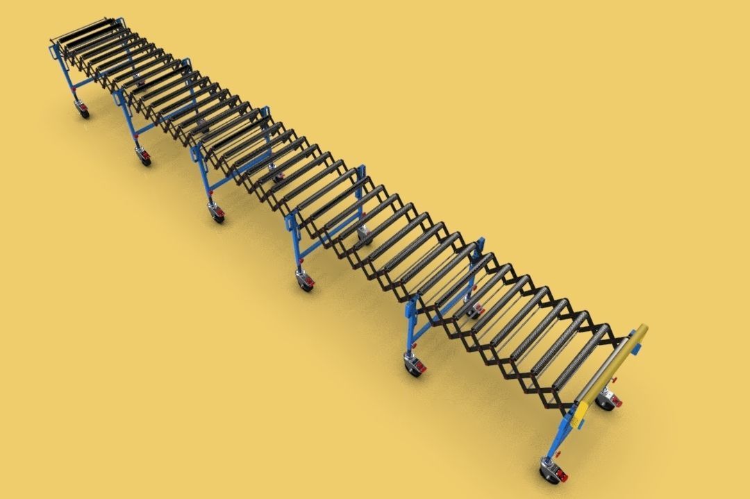 EXPANDABLE FLEXIBLE SCISSOR ROLLER CONVEYOR 3D model_1