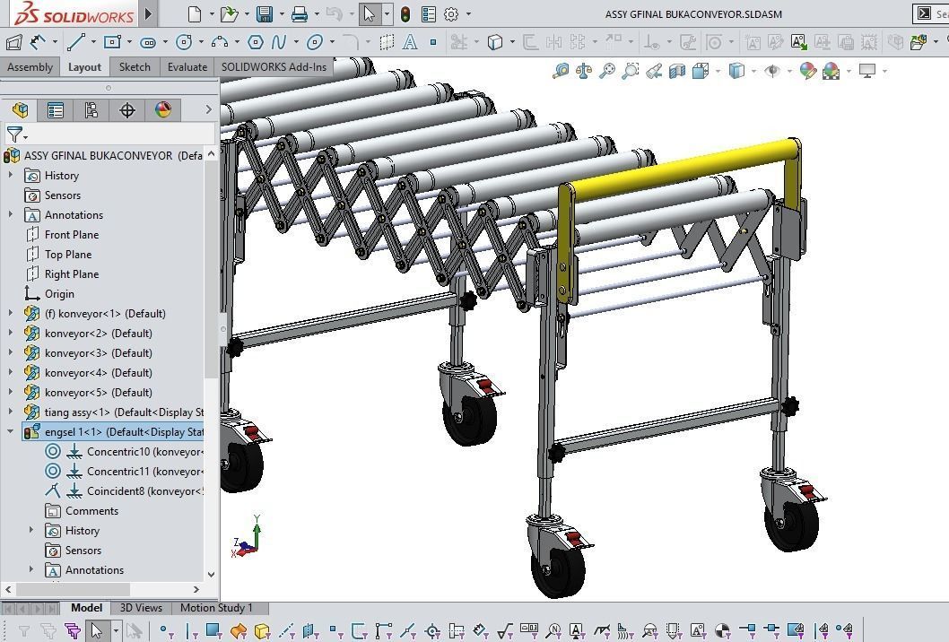 EXPANDABLE FLEXIBLE SCISSOR ROLLER CONVEYOR 3D model_12