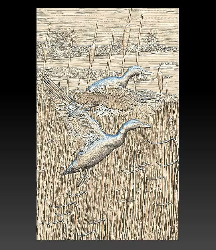 Ducks in the reeds - relief - 2019 3D print model