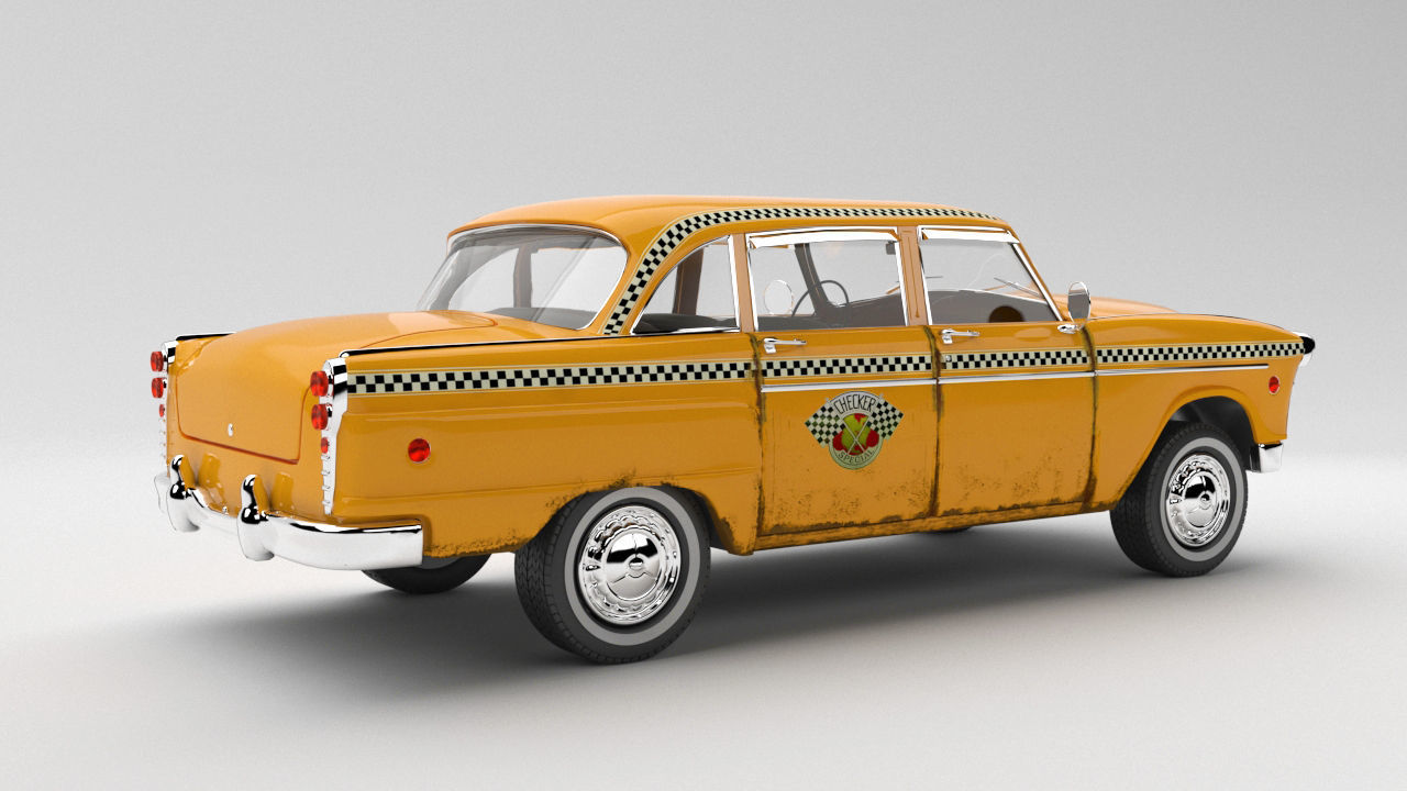 Taxi Car Old Checker Cab Taxi Chicago 3D model_5