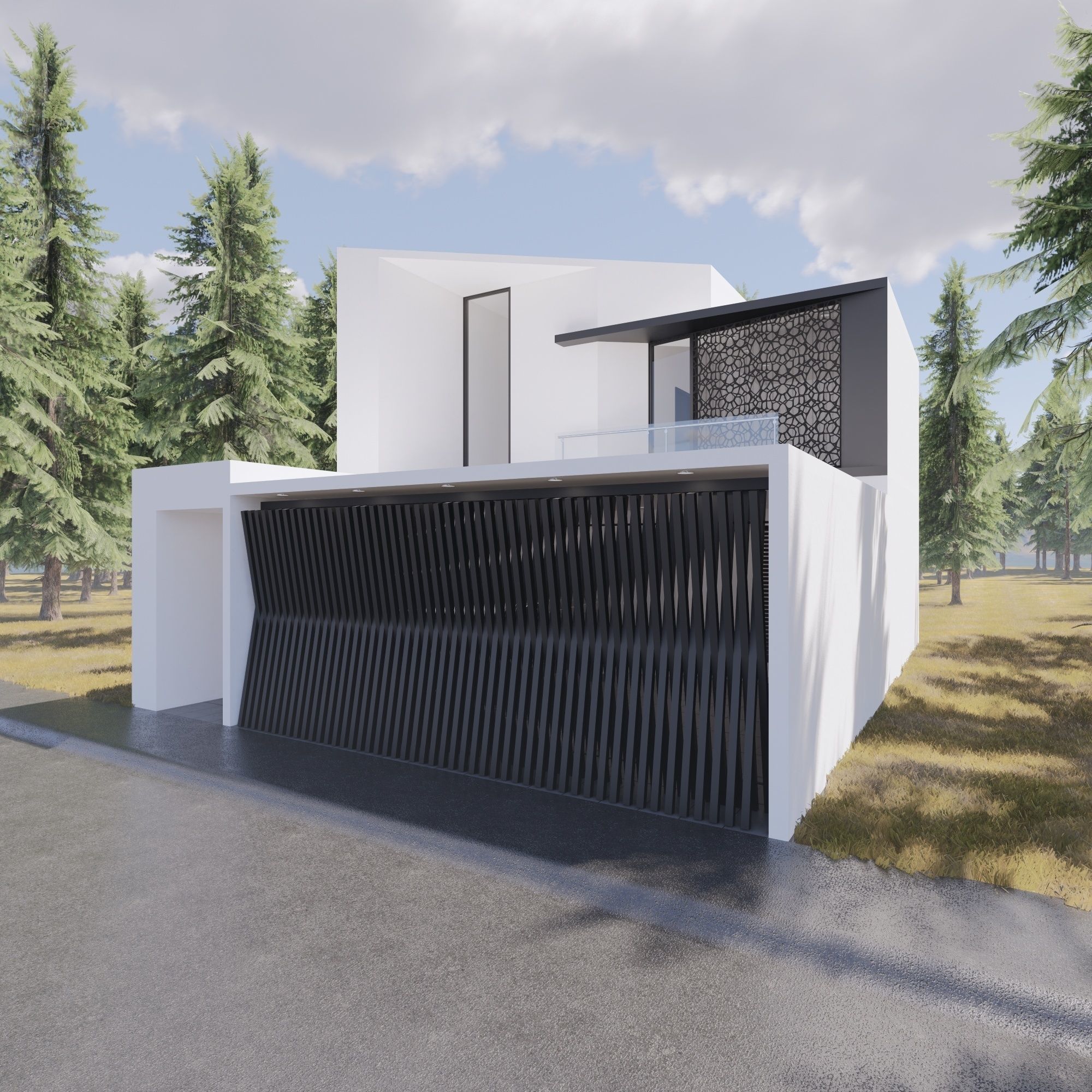 Modern Family House  Low-poly 3D model_3