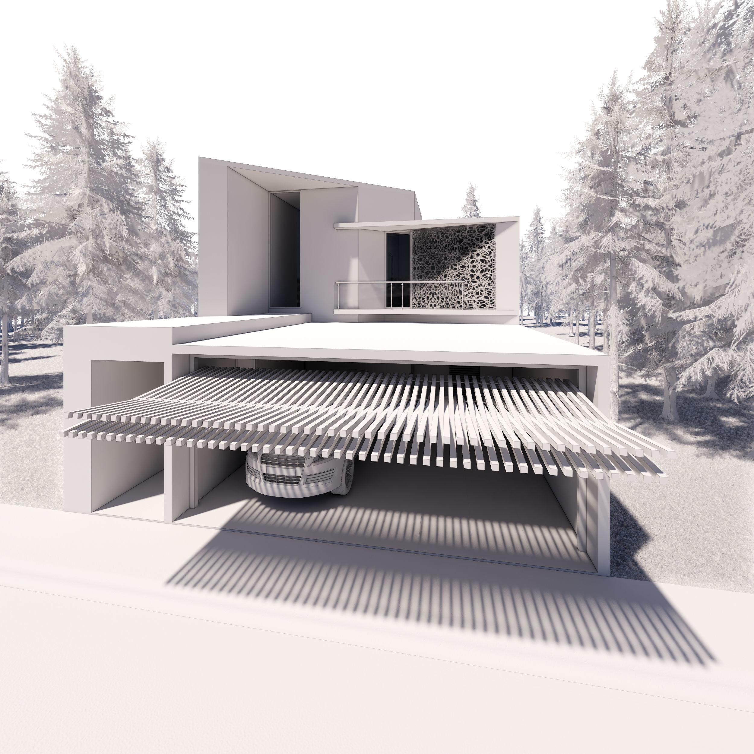 Modern Family House  Low-poly 3D model_5