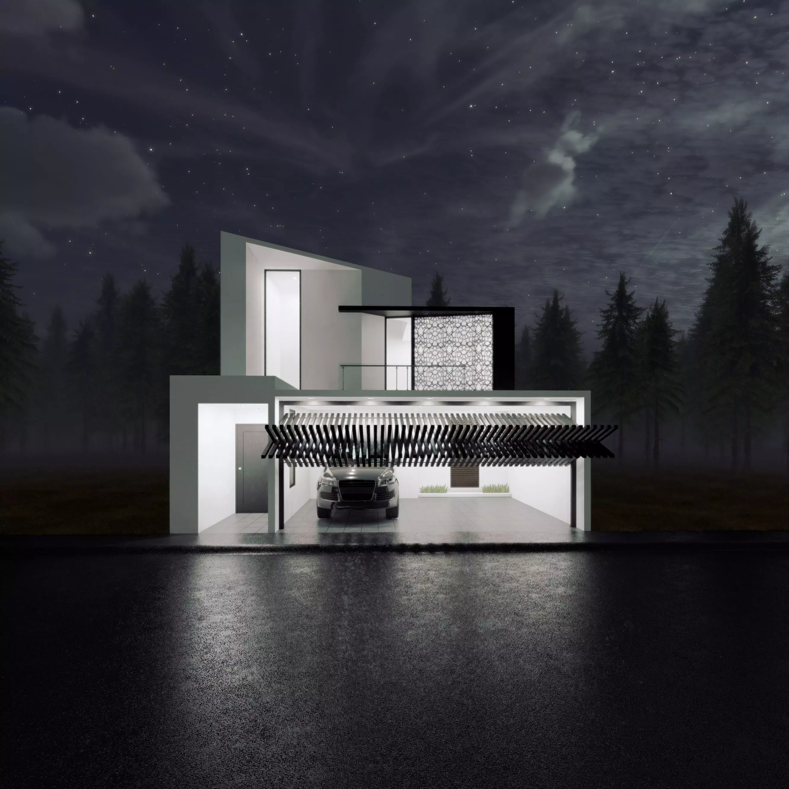 Modern Family House  Low-poly 3D model_0