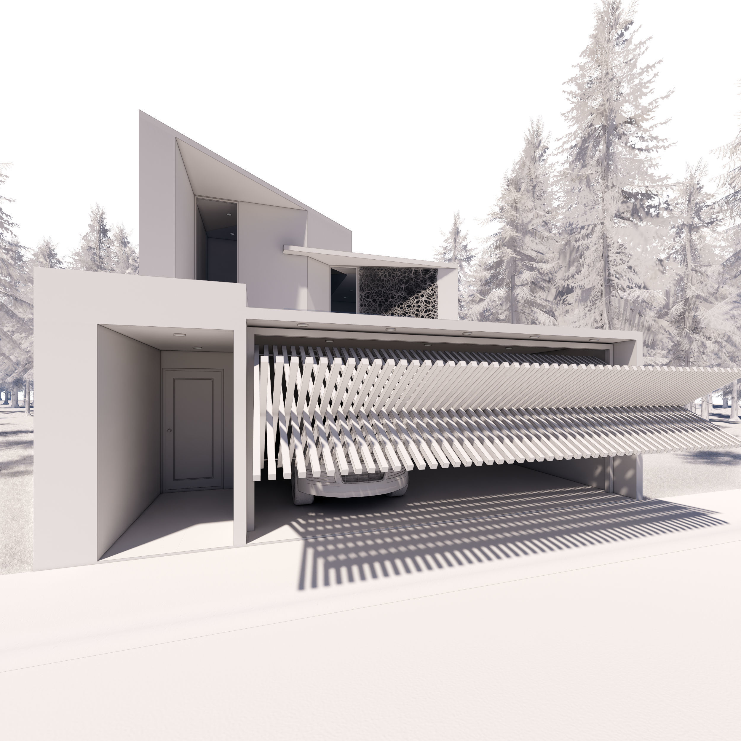 Modern Family House  Low-poly 3D model_6