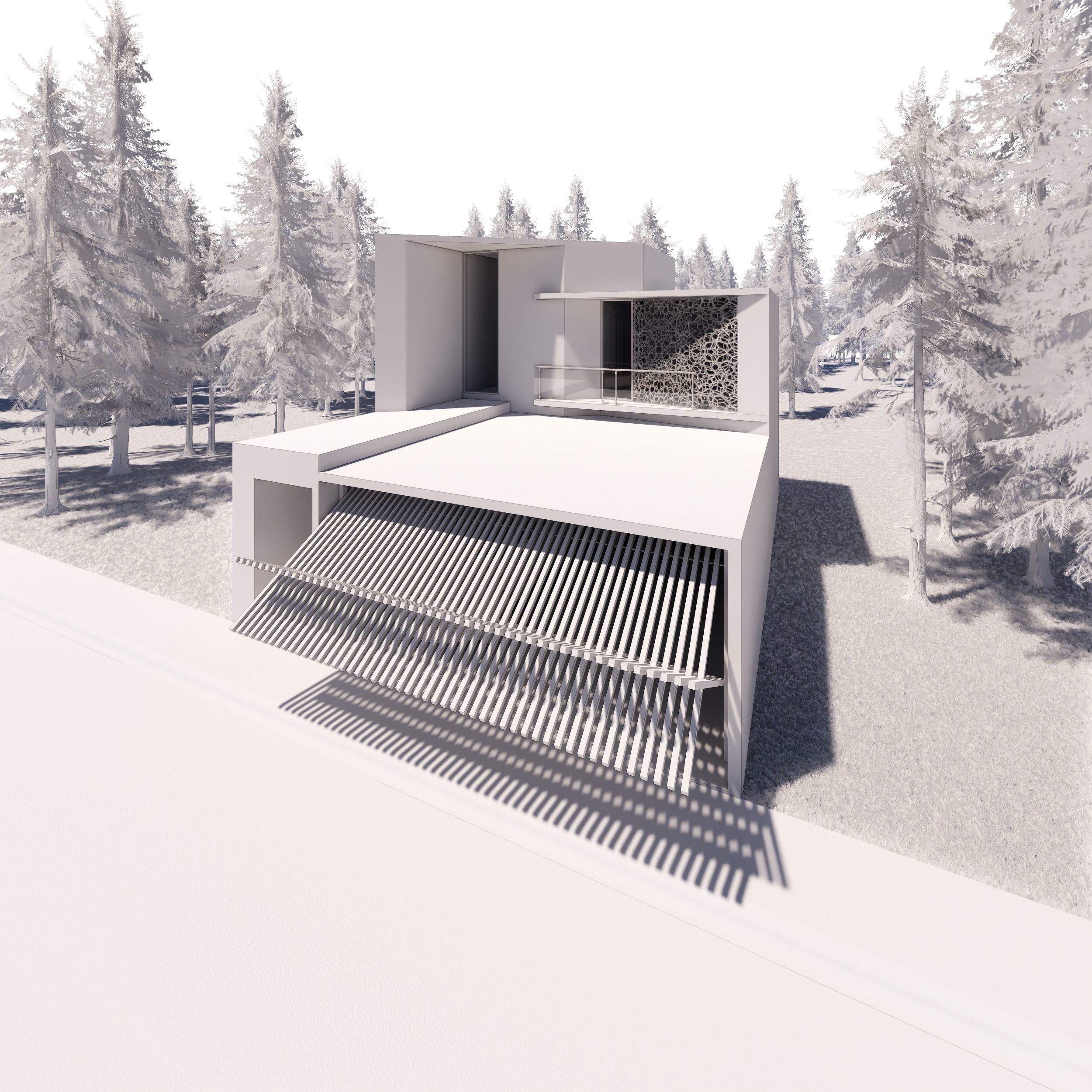 Modern Family House  Low-poly 3D model_7