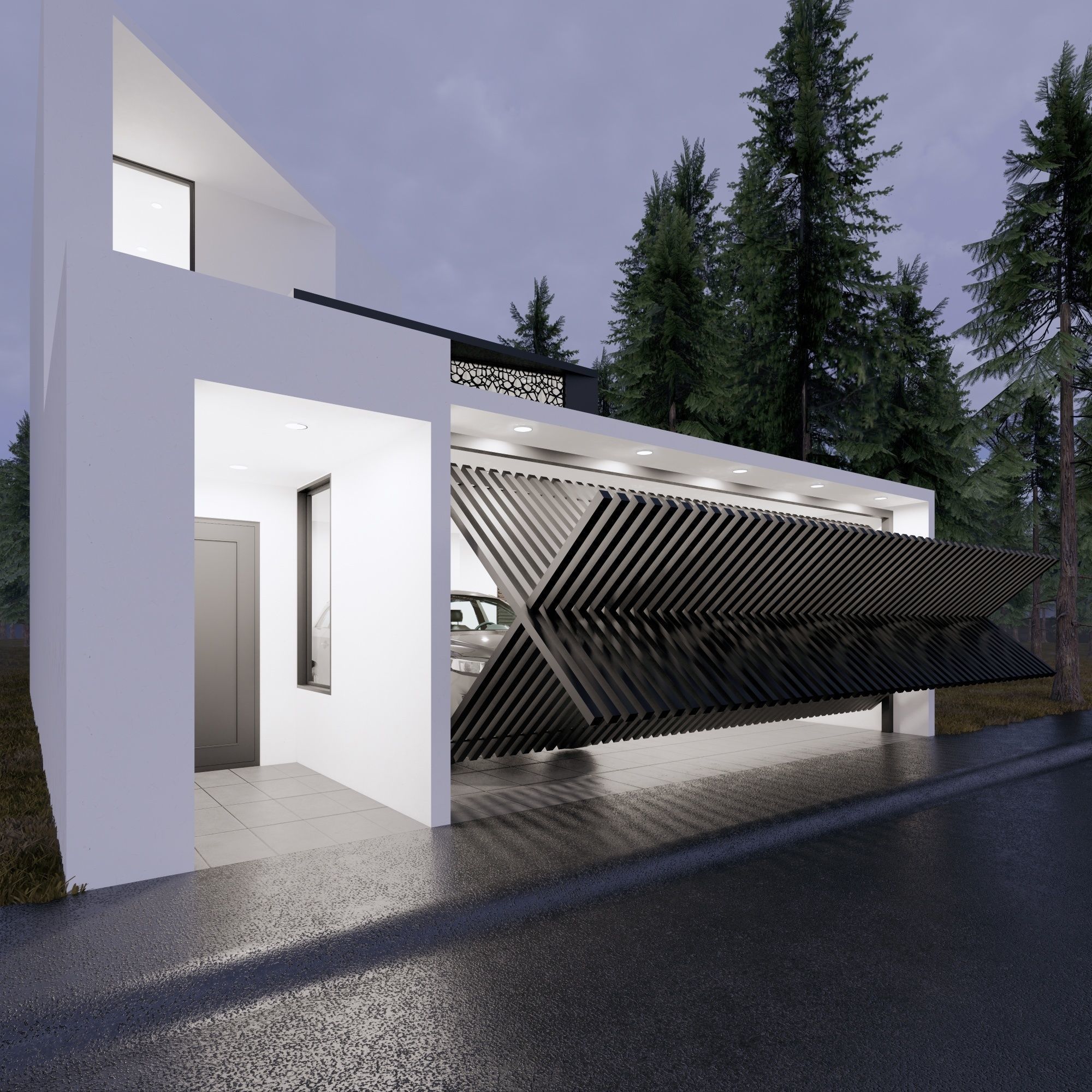 Modern Family House  Low-poly 3D model_2