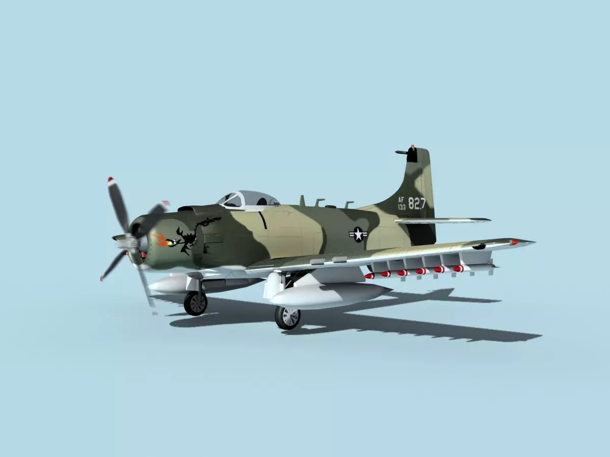 Douglas A-1H Skyraider V13 USAF 3D model animated rigged | CGTrader