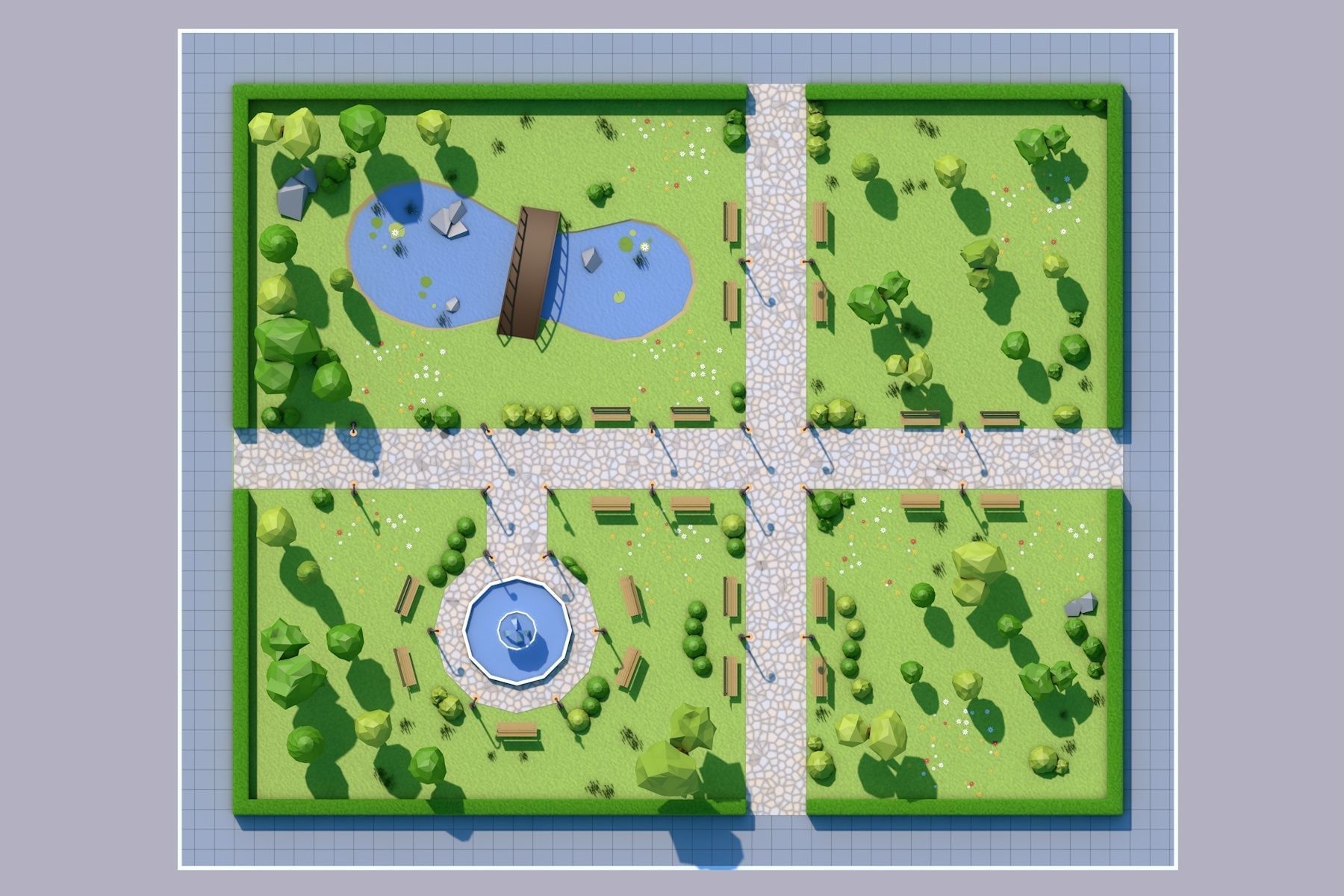 Low Poly Park with trees and pond Low-poly 3D model_8