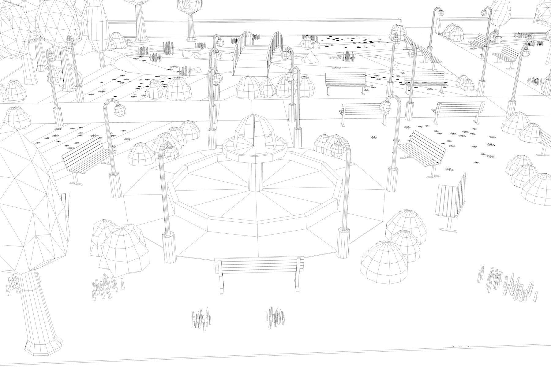 Low Poly Park with trees and pond Low-poly 3D model_13