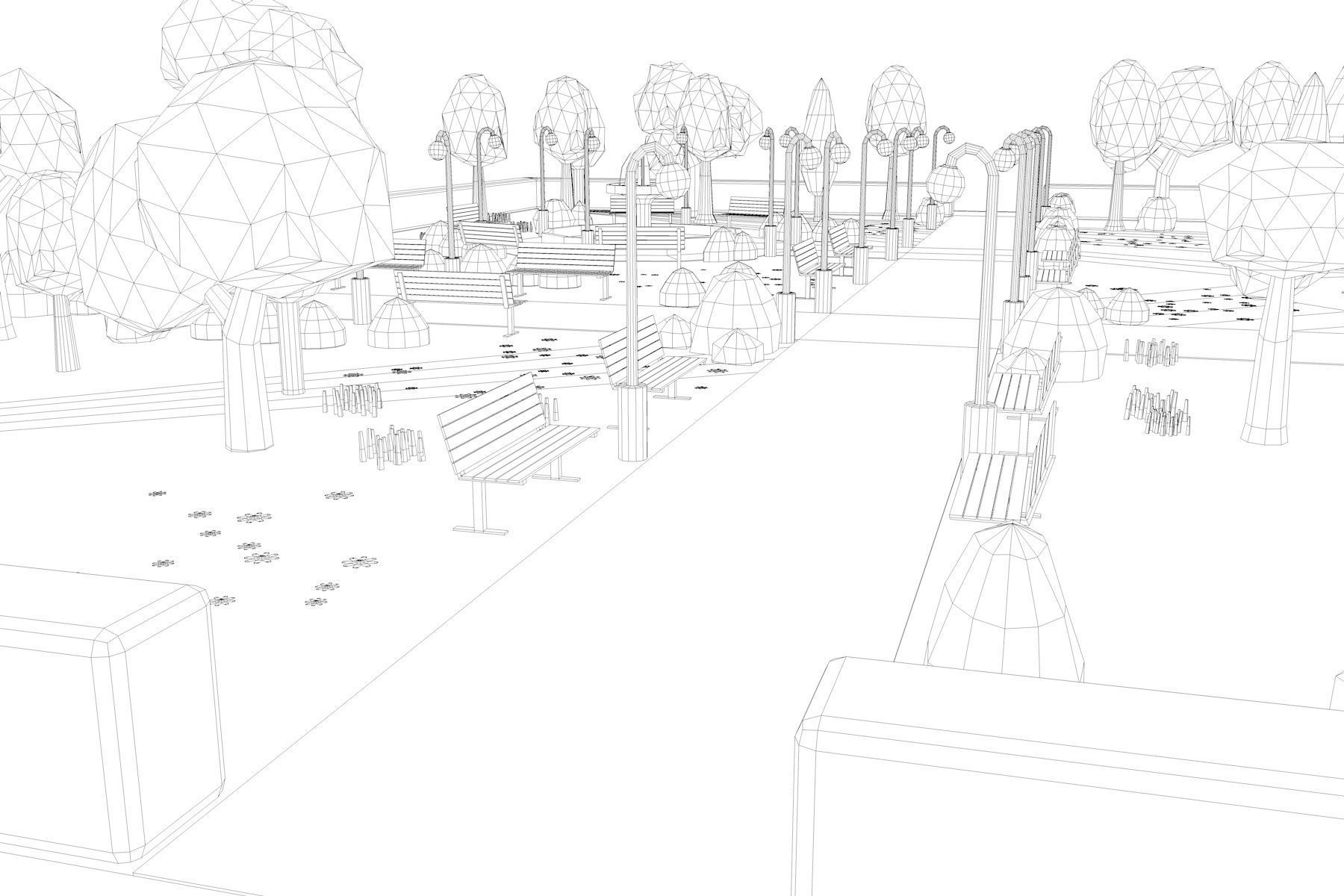 Low Poly Park with trees and pond Low-poly 3D model_11