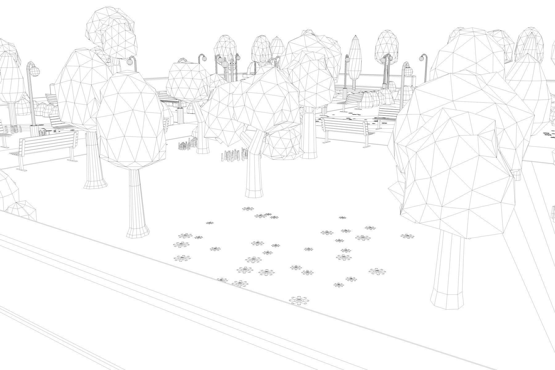 Low Poly Park with trees and pond Low-poly 3D model_12