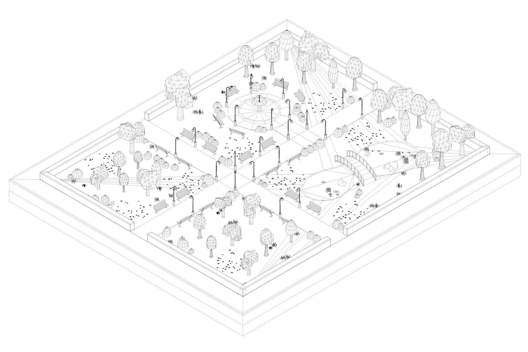 Low Poly Park with trees and pond Low-poly 3D model_9