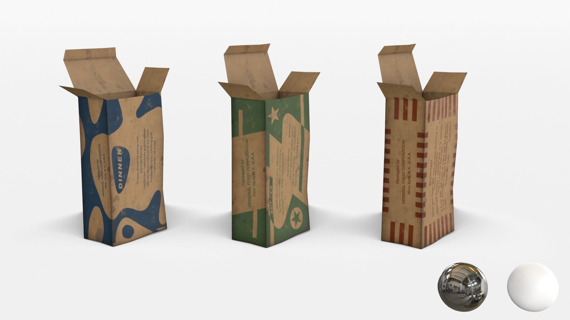 US K-Ration boxes End War WWII - Dirty version Low-poly 3D model_7