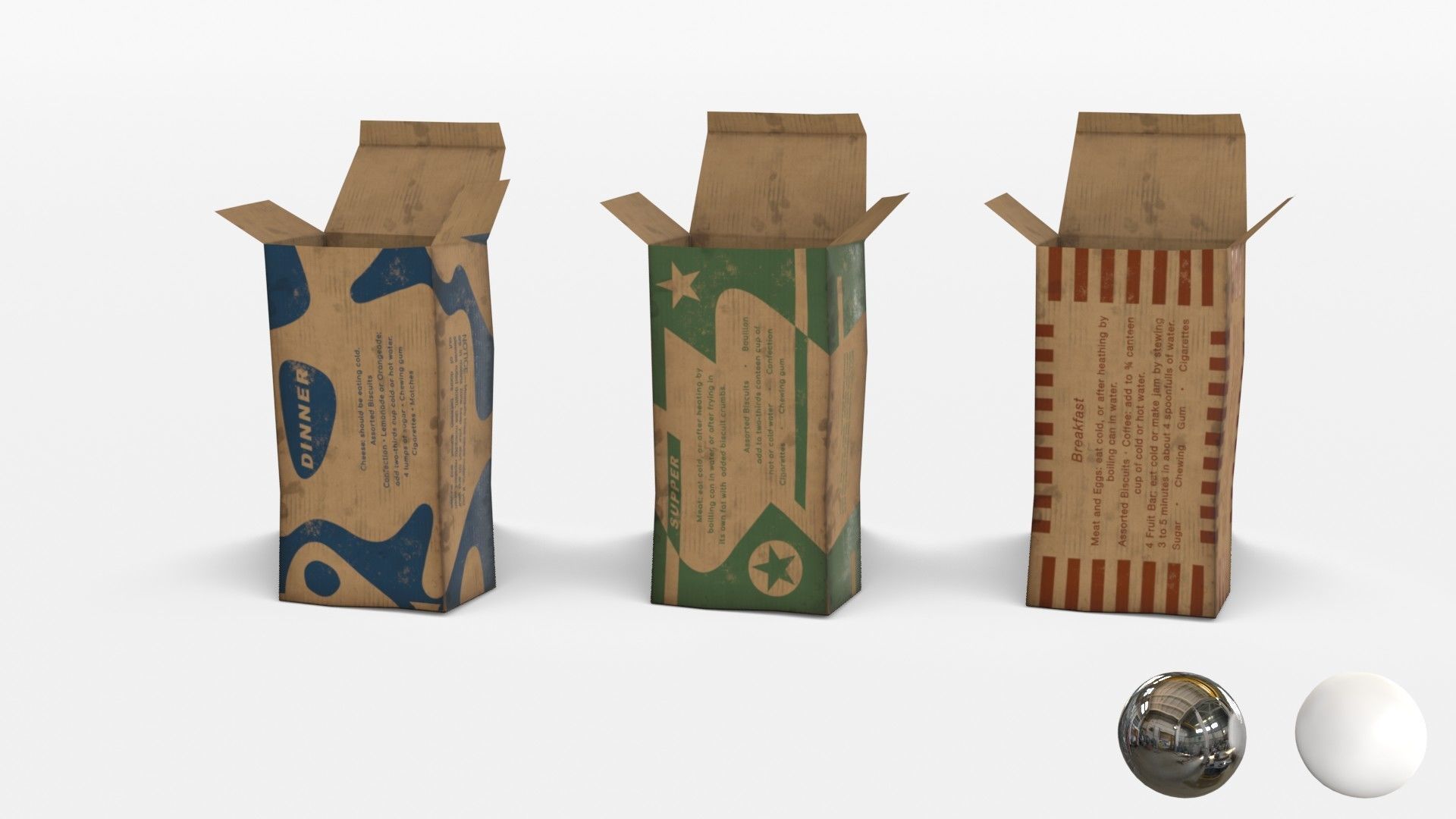 US K-Ration boxes End War WWII - Dirty version Low-poly 3D model_8