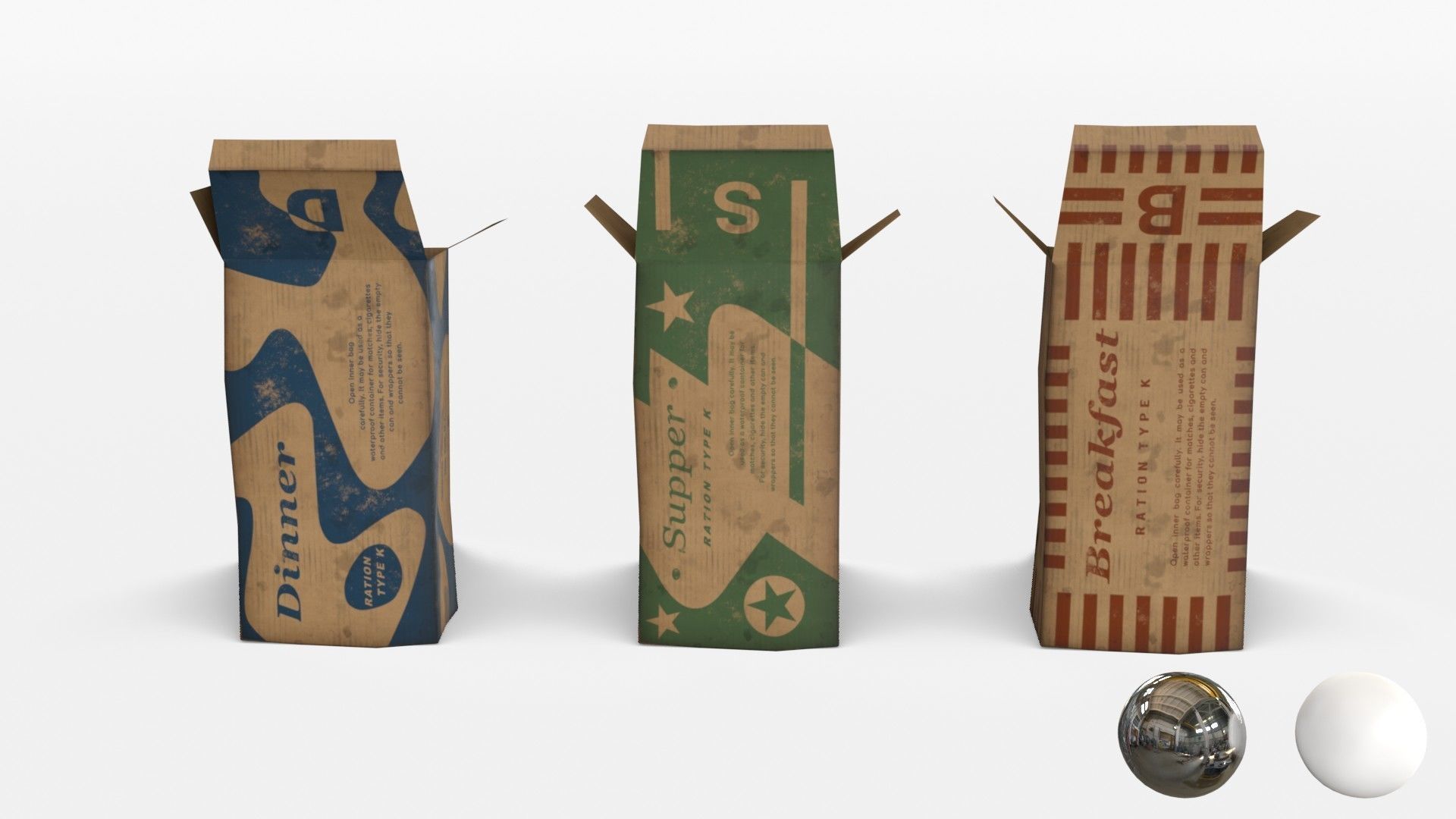US K-Ration boxes End War WWII - Dirty version Low-poly 3D model_12
