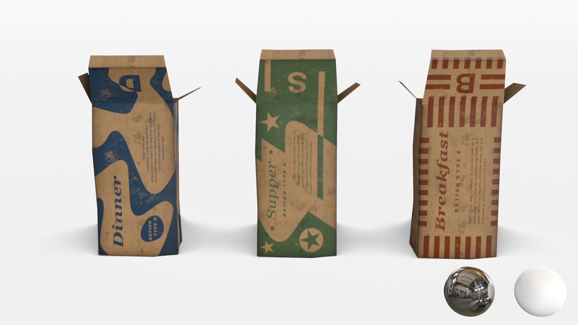 US K-Ration boxes End War WWII - Dirty version Low-poly 3D model_11