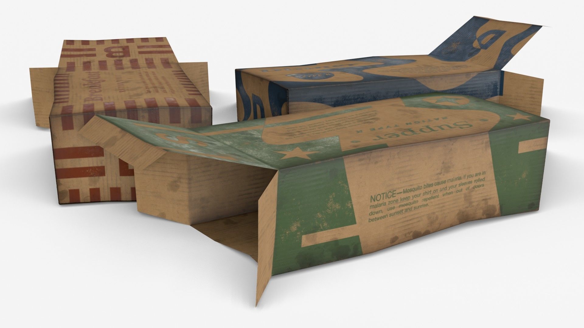 US K-Ration boxes End War WWII - Dirty version Low-poly 3D model_4