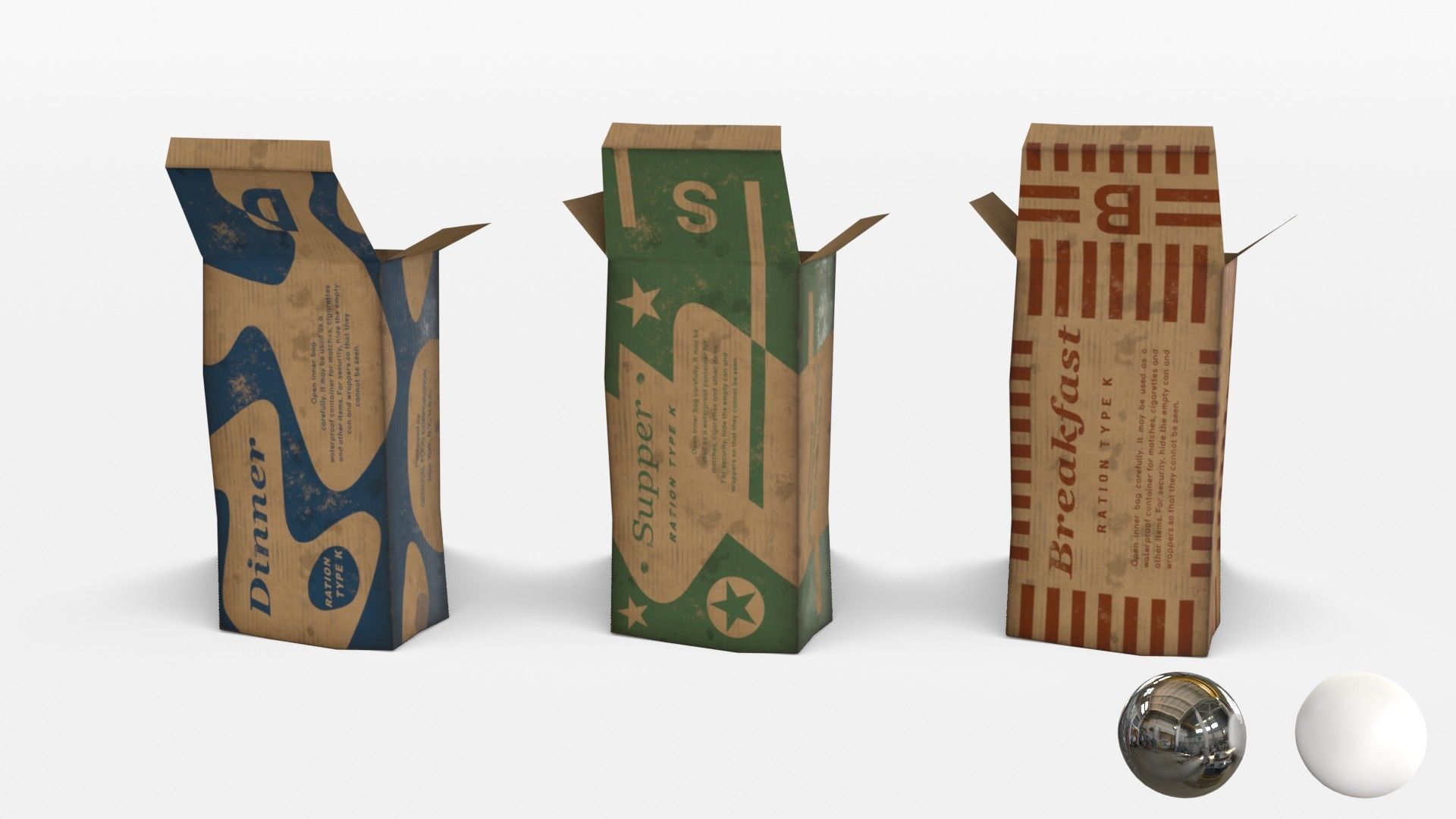 US K-Ration boxes End War WWII - Dirty version Low-poly 3D model_9