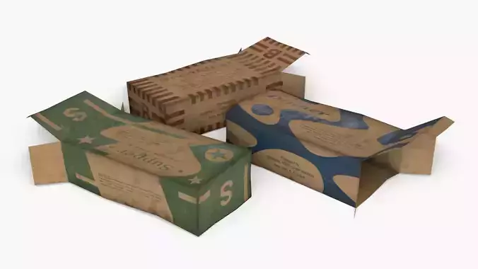 US K-Ration boxes End War WWII - Dirty version Low-poly 3D model