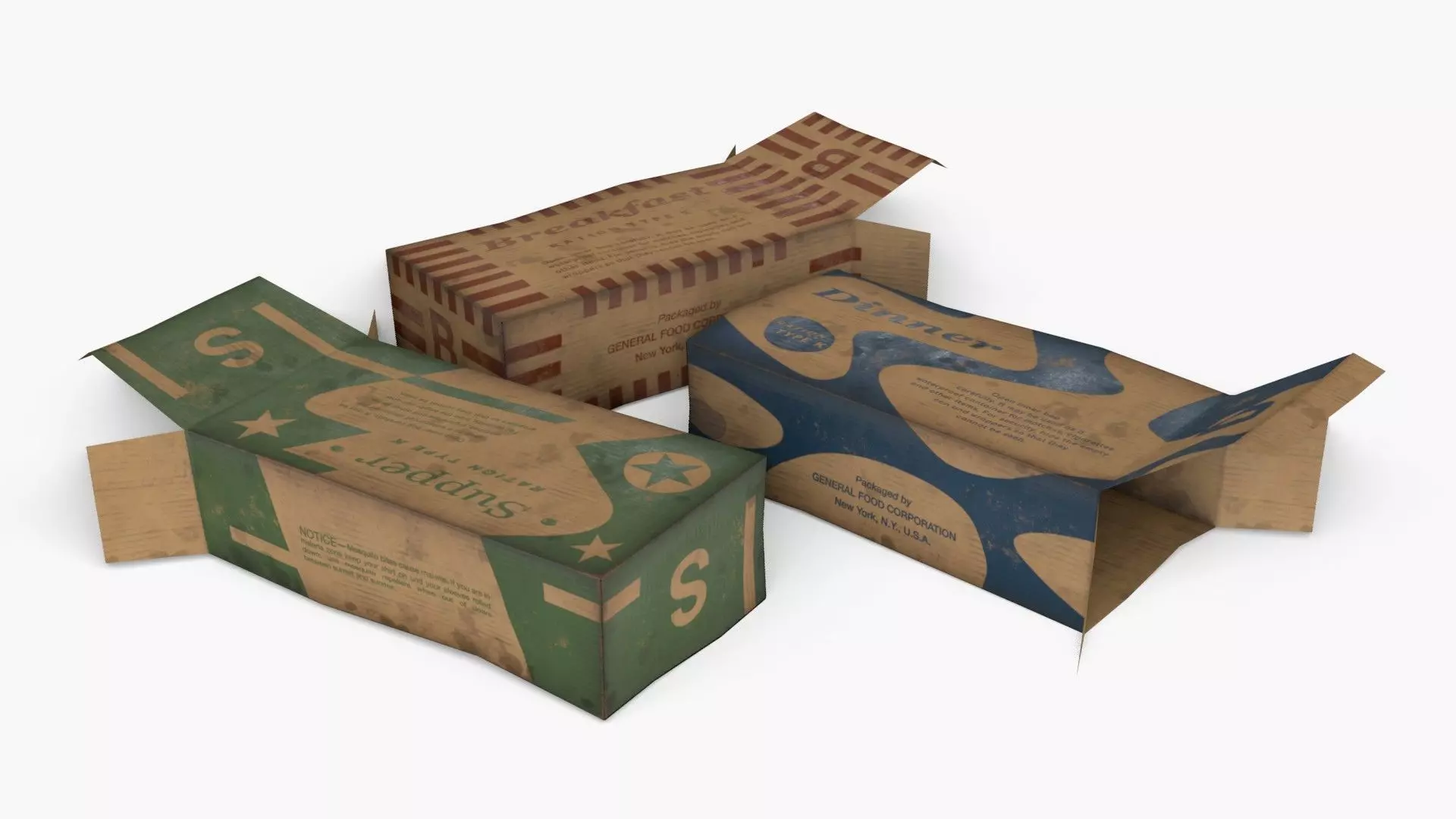 US K-Ration boxes End War WWII - Dirty version Low-poly 3D model_0