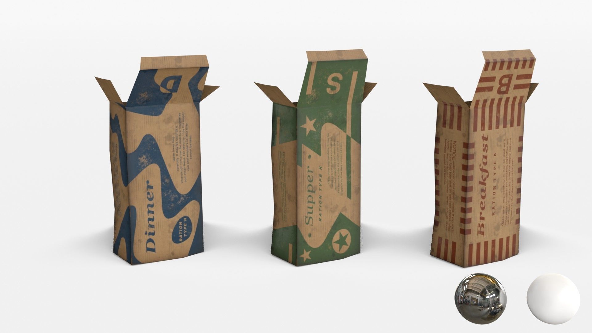 US K-Ration boxes End War WWII - Dirty version Low-poly 3D model_10