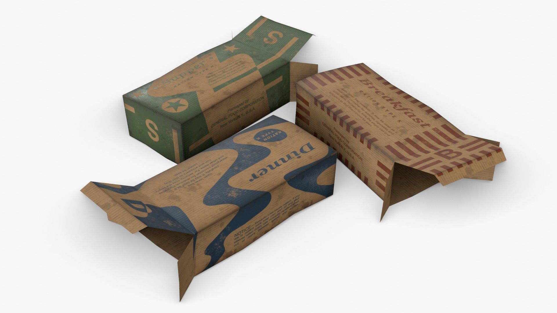 US K-Ration boxes End War WWII - Dirty version Low-poly 3D model_1
