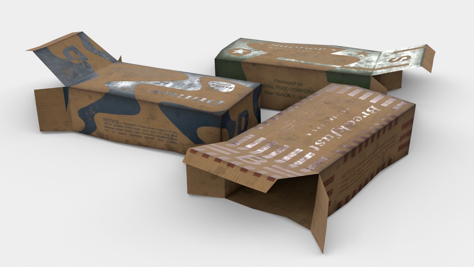 US K-Ration boxes End War WWII - Dirty version Low-poly 3D model_2