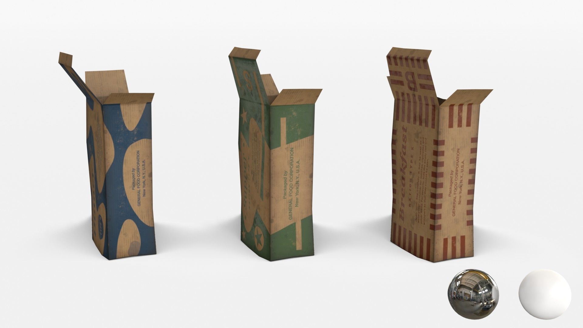 US K-Ration boxes End War WWII - Dirty version Low-poly 3D model_6