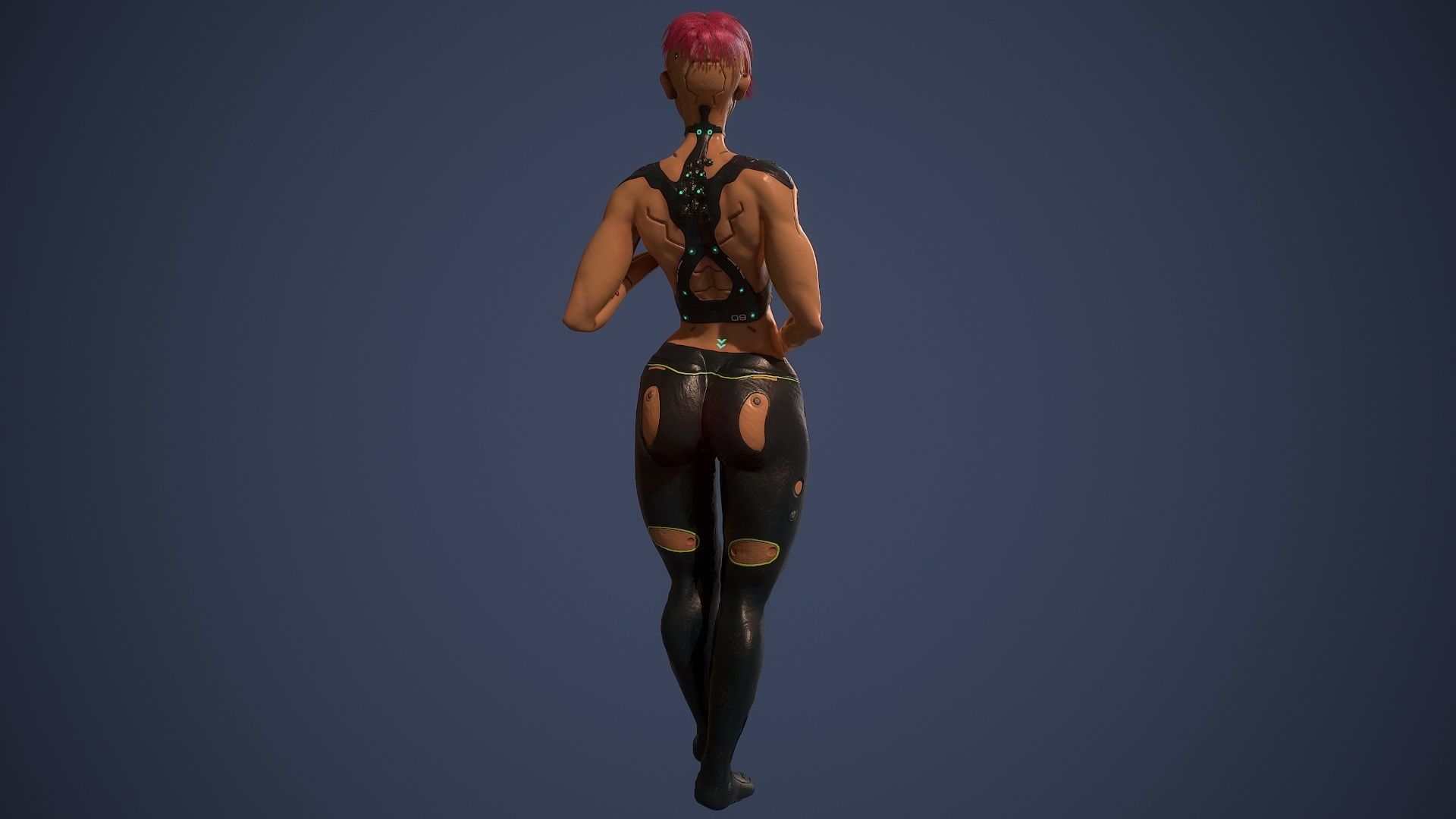 Low poly cyberpunk girl game character rigged Low-poly 3D model_5