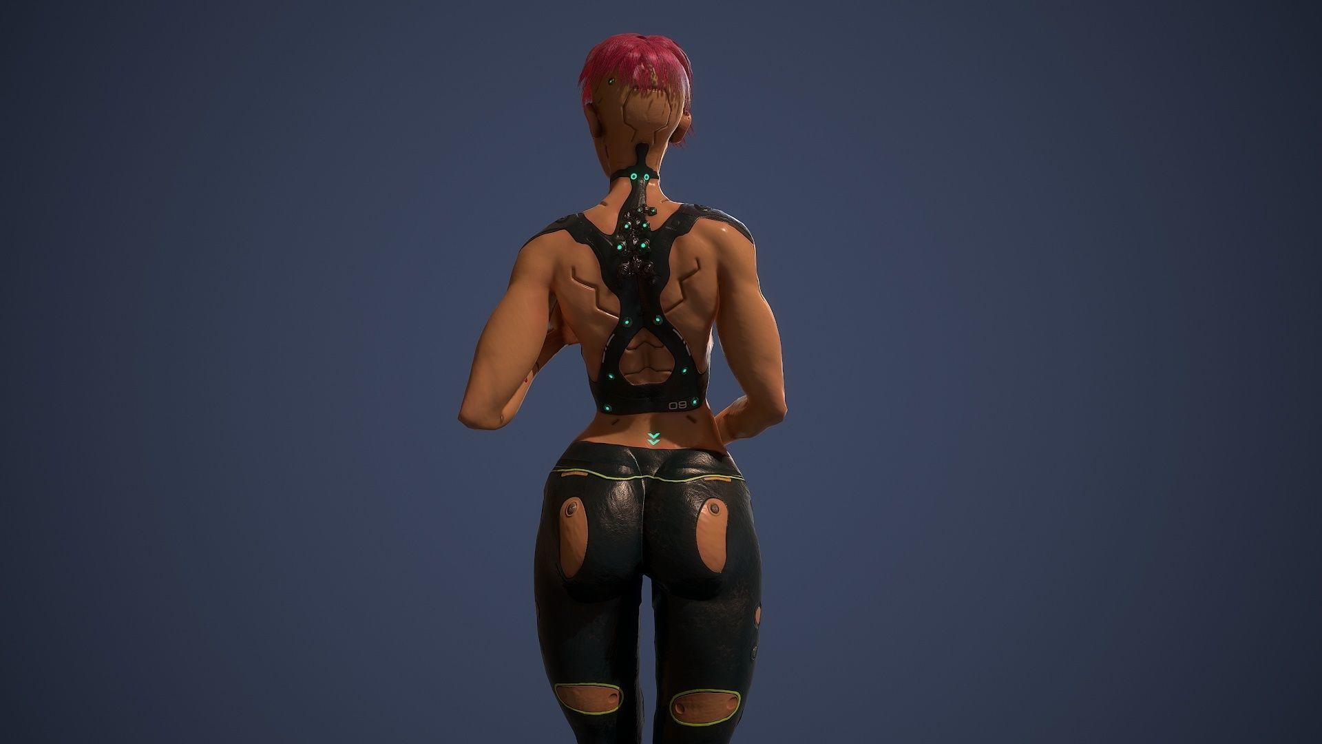 Low poly cyberpunk girl game character rigged Low-poly 3D model_14