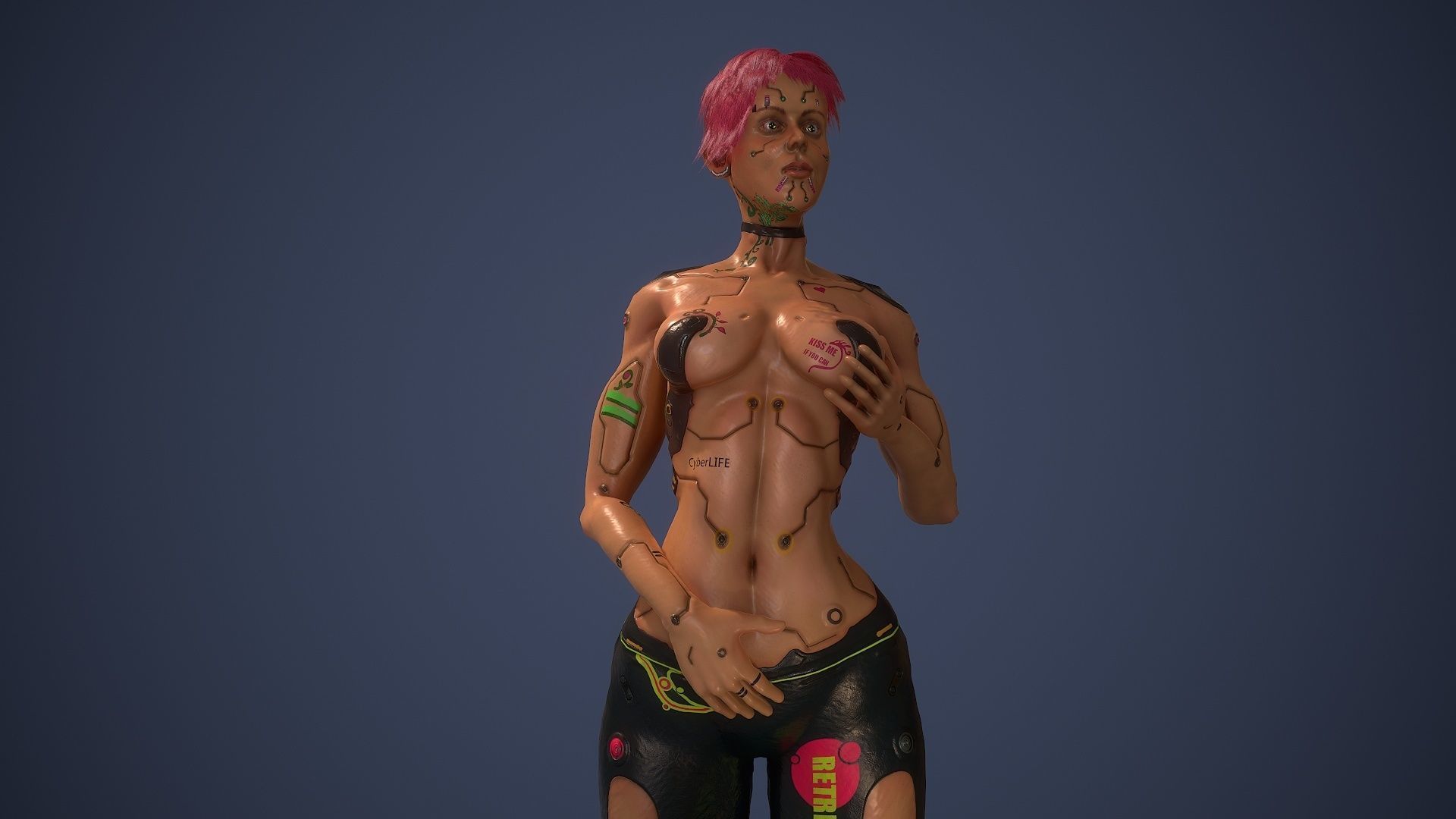 Low poly cyberpunk girl game character rigged Low-poly 3D model_0