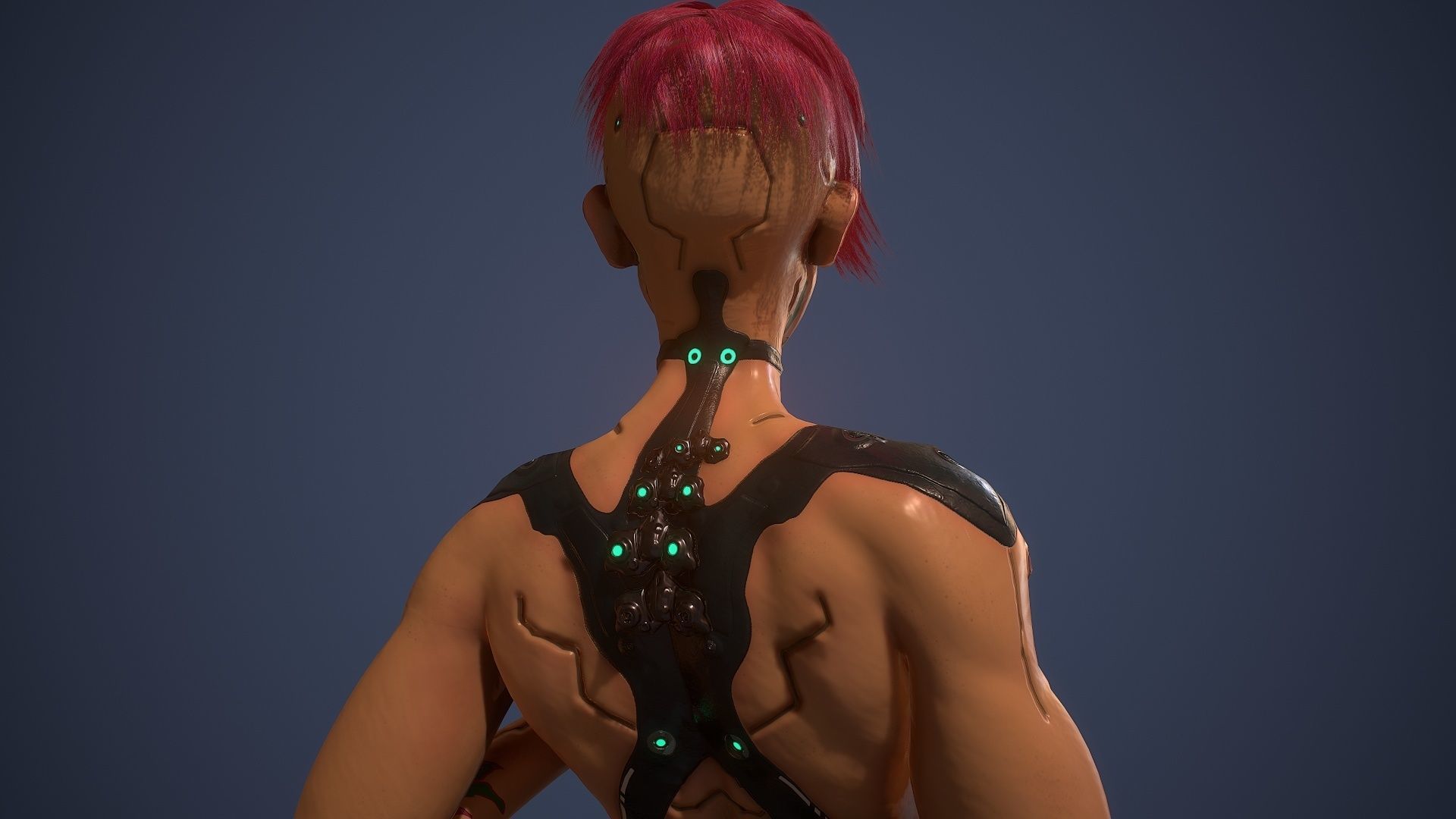 Low poly cyberpunk girl game character rigged Low-poly 3D model_13