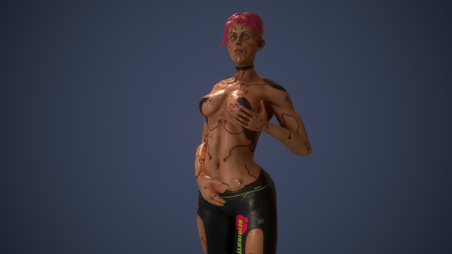Low poly cyberpunk girl game character rigged Low-poly 3D model_1