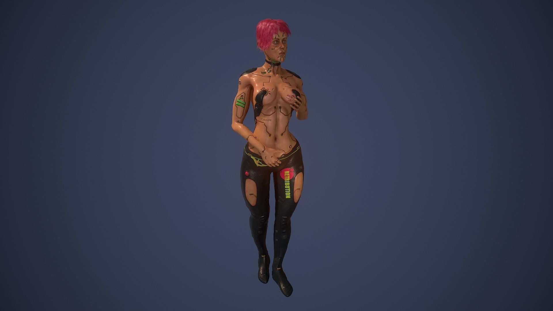 Low poly cyberpunk girl game character rigged Low-poly 3D model_2