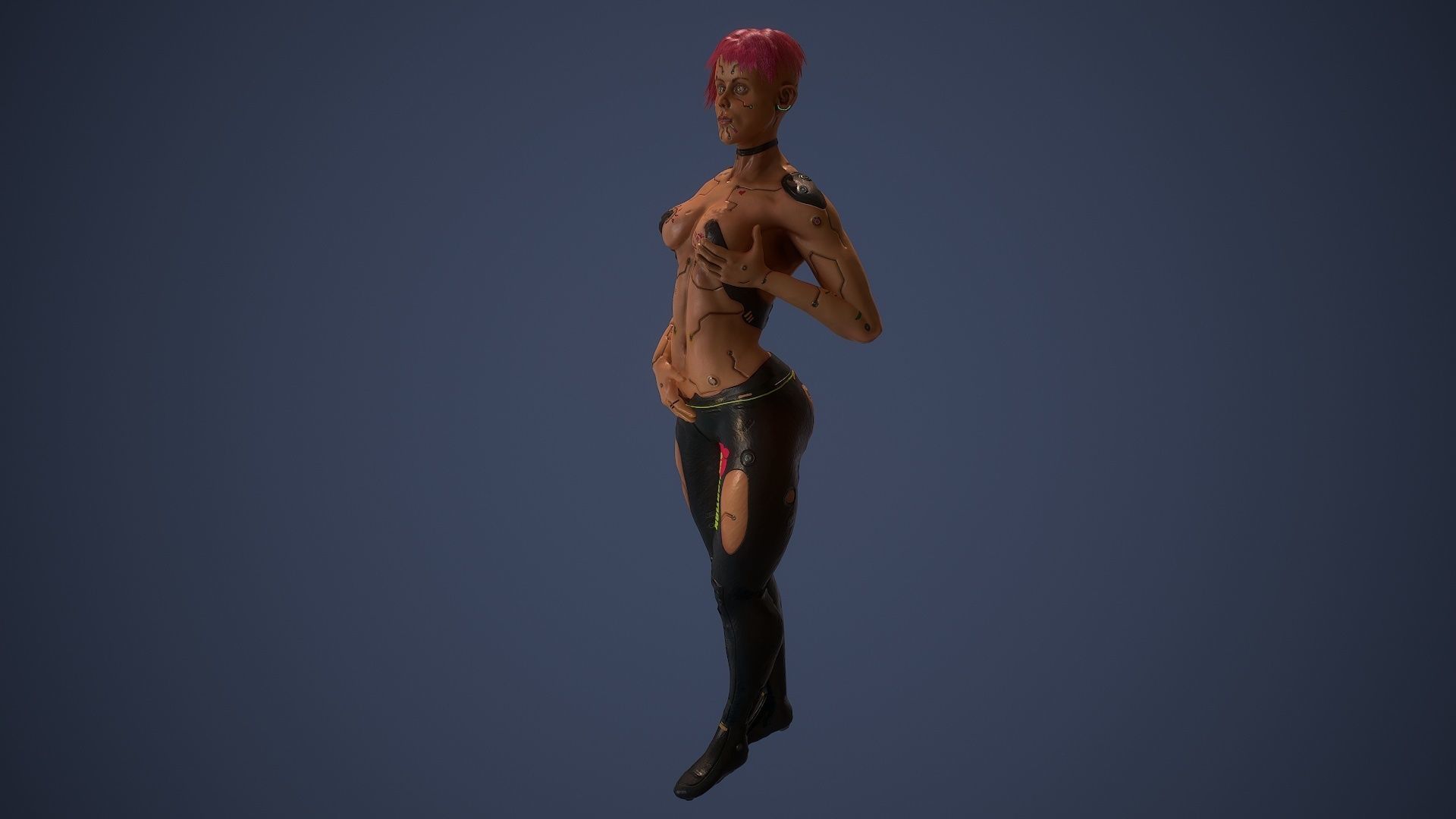 Low poly cyberpunk girl game character rigged Low-poly 3D model_3