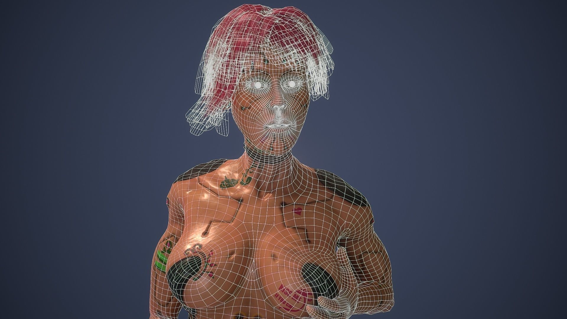 Low poly cyberpunk girl game character rigged Low-poly 3D model_17