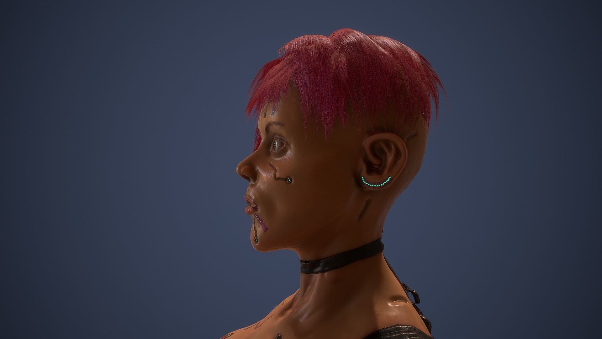 Low poly cyberpunk girl game character rigged Low-poly 3D model_11