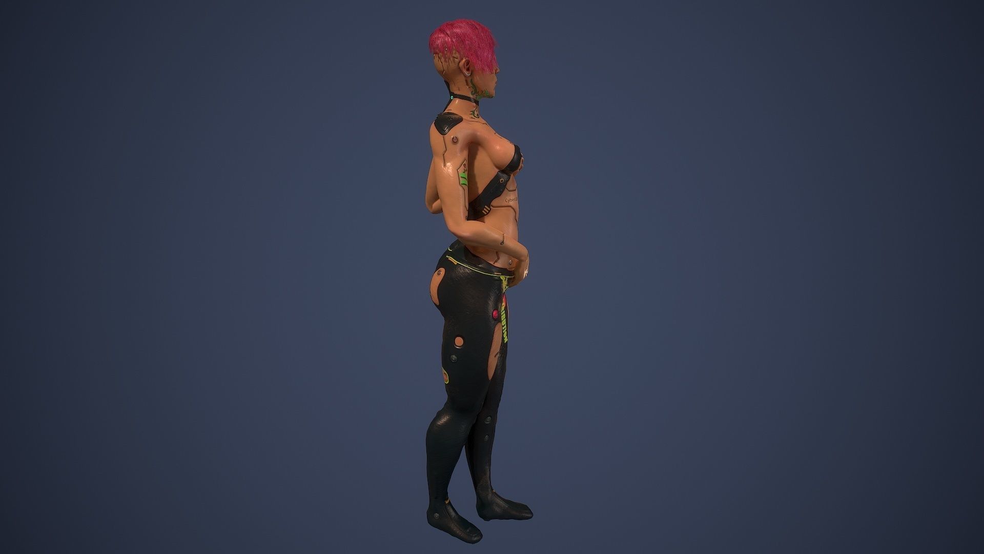 Low poly cyberpunk girl game character rigged Low-poly 3D model_6