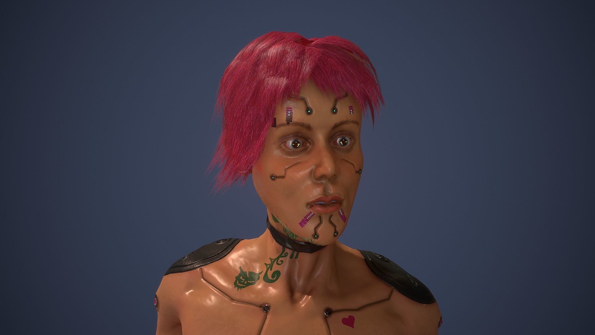 Low poly cyberpunk girl game character rigged Low-poly 3D model_12