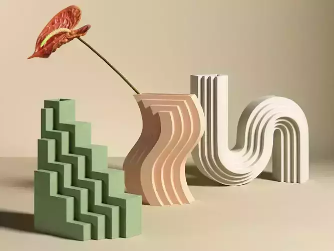 Anthurium with Geometric Vases