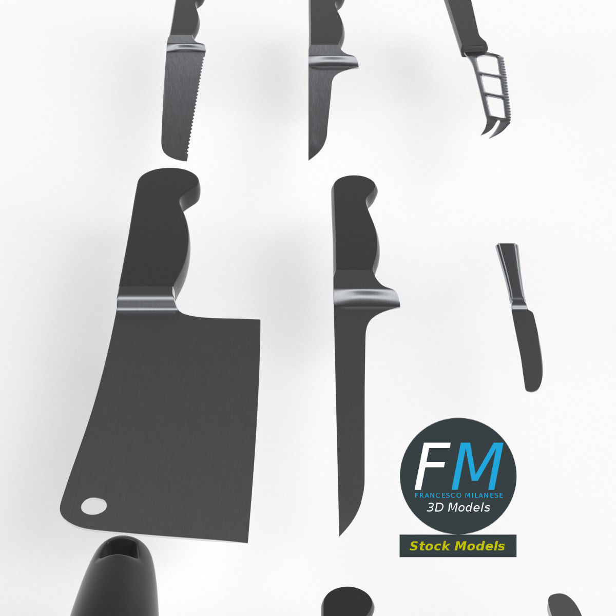 Kitchen knives 3D model_4