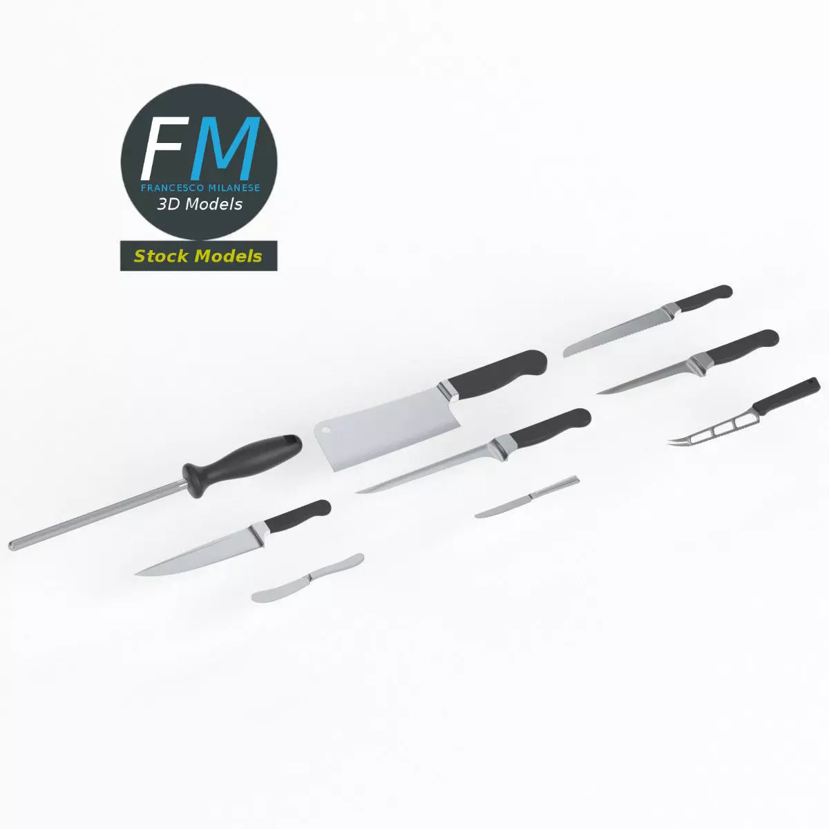 Kitchen knives 3D model_0