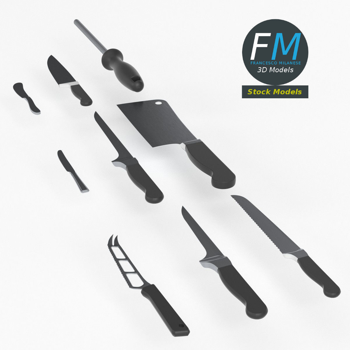 Kitchen knives 3D model_2