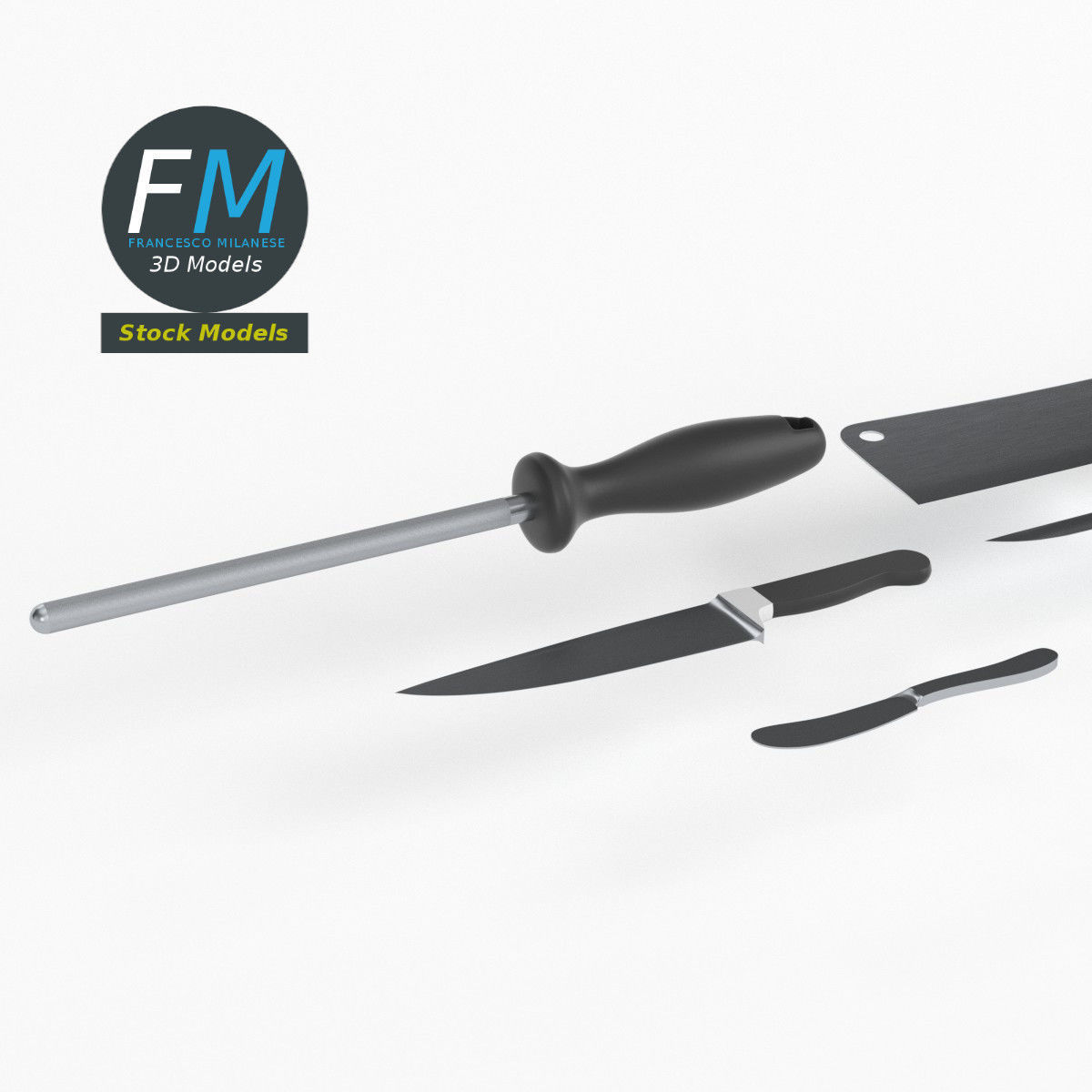 Kitchen knives 3D model_3