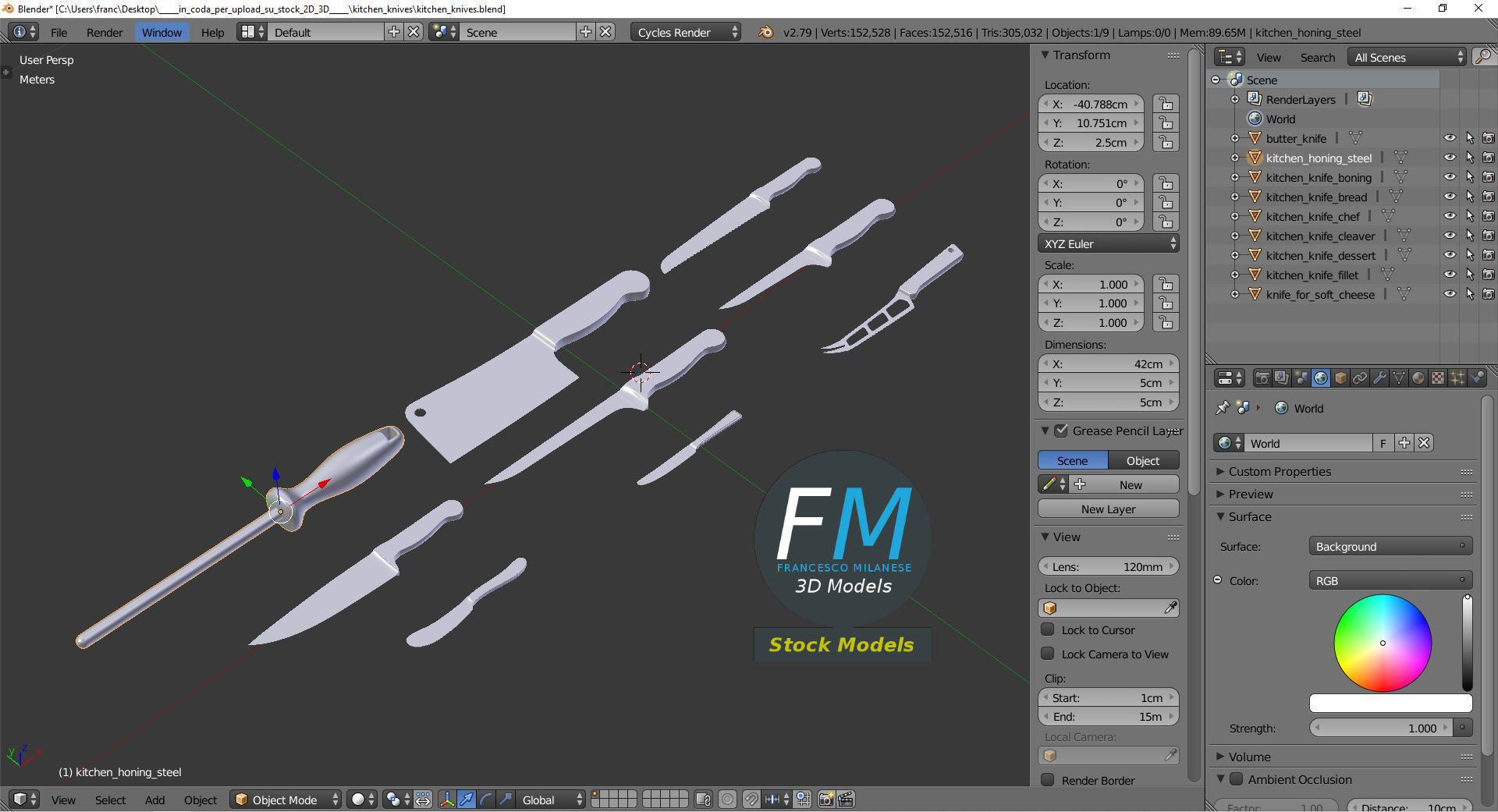 Kitchen knives 3D model_9
