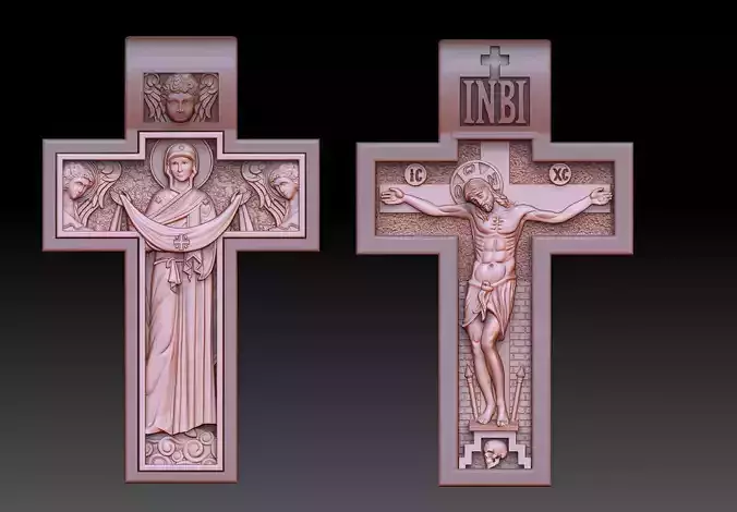 orthodox  cross crucified and virgin mary jewelry 3D print model