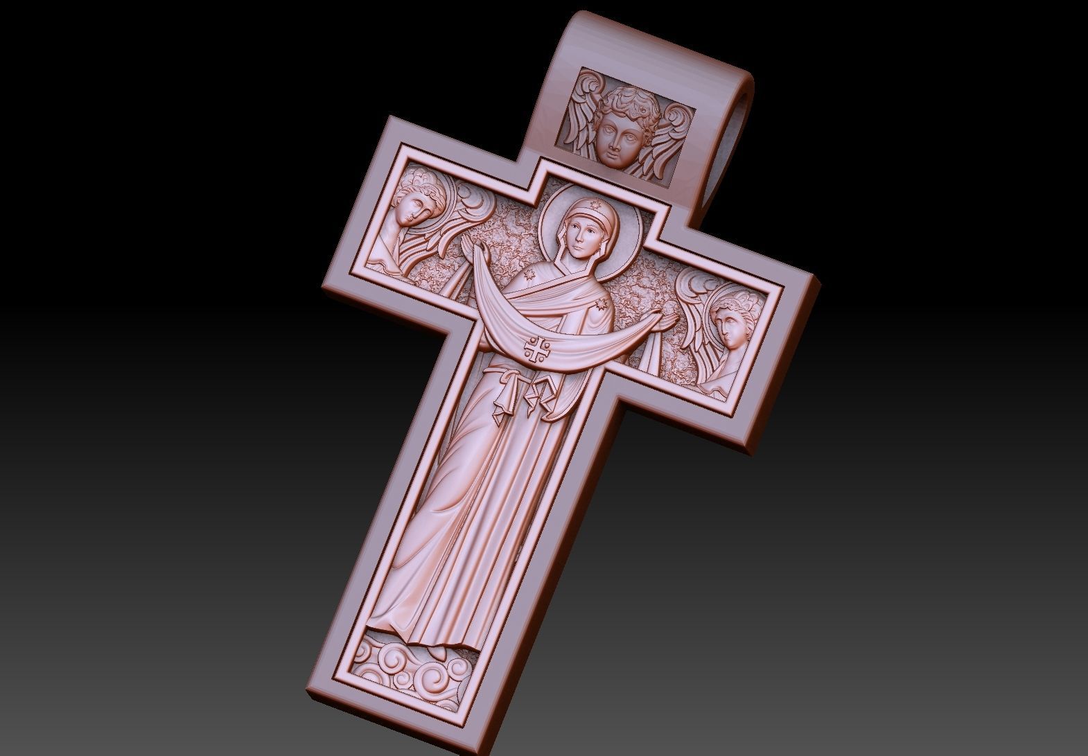 orthodox  cross crucified and virgin mary jewelry 3D print model_2