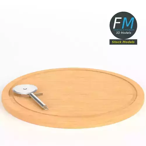 Pizza cutter on cutting board 3D model