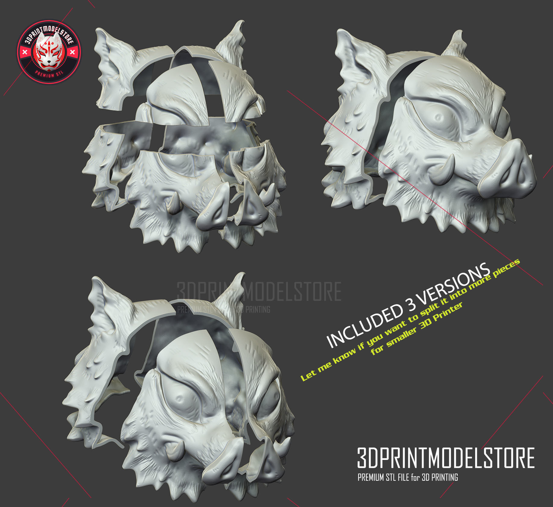 Demon Slayer Inosuke Mask Kimetsu no Yaiba Cosplay Helmet  3D print model_9